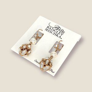 NEW Badgley Mischka Crystal Cluster Pendant Drop Gold Pearl Wedding Earrings